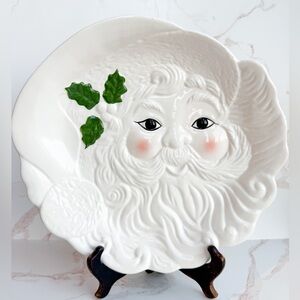 Vintage Rosy Cheek Santa Face Molded Large Ceramic Platter in Glossy White